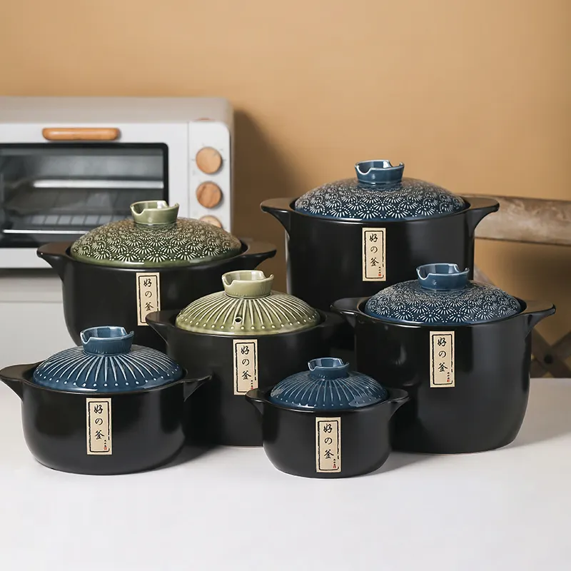 Juego de utensilios de cocina de porcelana antiadherentes, utensilios de cocina de cerámica de estilo japonés, artículos de sopa, ollas con tapa, gran oferta