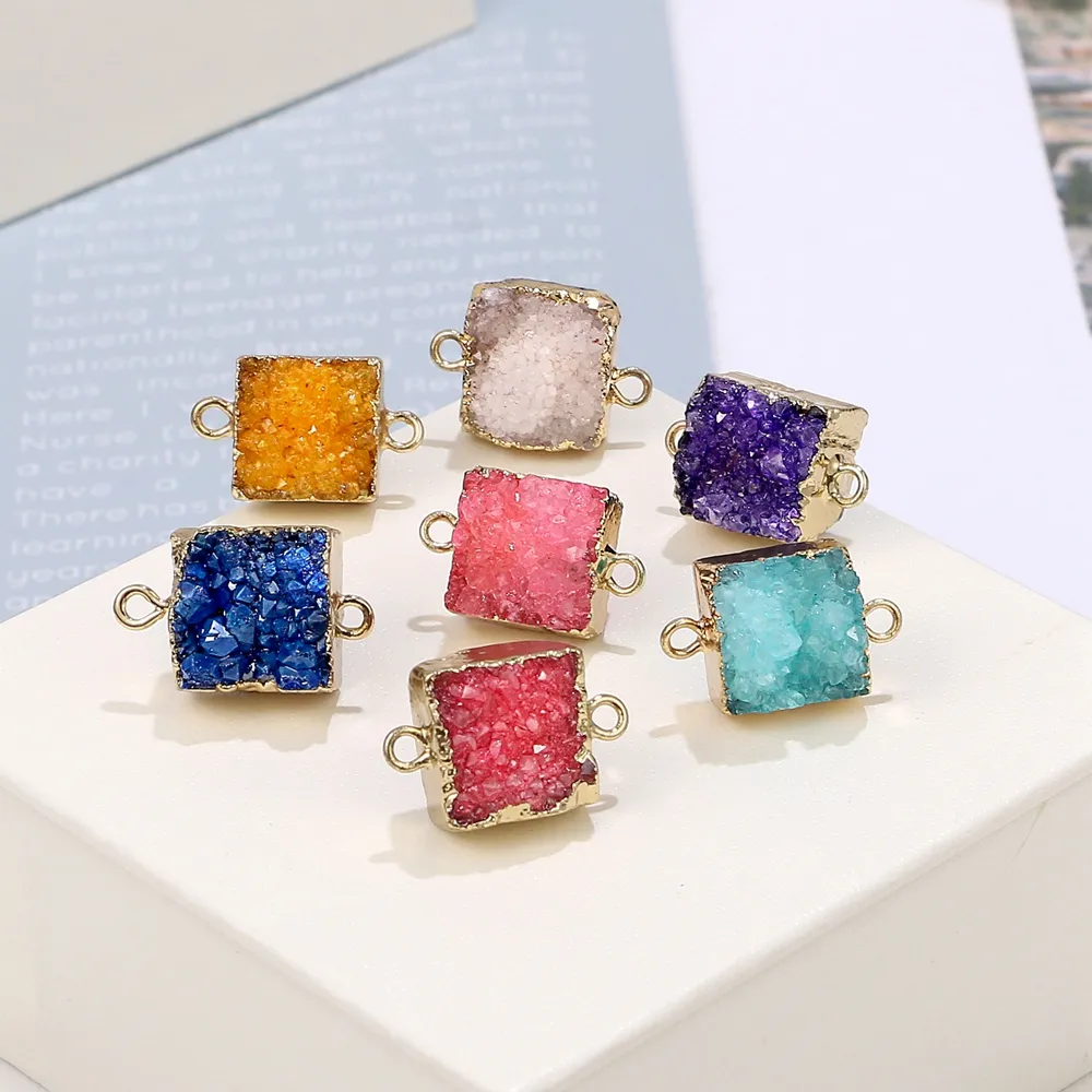 Trendy Penyembuhan Alami Kristal Batu Druzy Liontin untuk Gelang Konektor Membuat Perhiasan Temuan Komponen