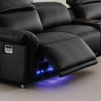 Console intelligente électrique avec ceinture lumineuse LED d'ambiance et finition bois pour canapé 3 places de salon