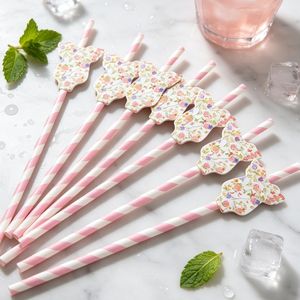Pailles à boire en papier à thème floral, forme lapin, décor rayé, pailles de fête pour boissons - Product Image 1