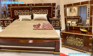 ชุดเฟอร์นิเจอร์ห้องนอนไม้สักคุณภาพพรีเมียม ผ่านการปรับสภาพ พร้อมลายแกะสลักสีทอง ขนาดปรับแต่งได้ สีตามสั่ง รับผลิตแบบ OEM - Product Image 5
