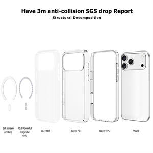 حافظة لامعة واضحة مع مغناطيسية لهاتف آيفون 17 Air 17 Pro <span class=keywords><strong>Max</strong></span> مع غطاء هاتف محمول بشهادة اختبار السقوط 3 م - Product Image 4