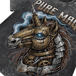 Oversized Black Acid Wash Streetwear Breathable Cotton Men's <b>T</b>-<b>Shirts</b> Custom Steampunk <b>Unicorn</b> DTG Print Tees for Wholesale - Product Image 3