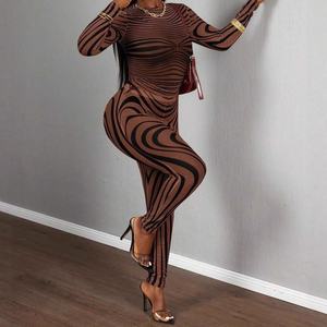 Viviblook Z304ST01 Nuevo Conjunto Casual de Dos Piezas para Mujer, Estilo Urbano, Sexy, Transparente, Ajustado, Top de Manga Larga y Pantalones - Product Image 3