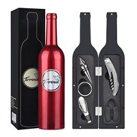 Set Pembuka Botol Anggur Bentuk Botol Anggur Grosir, Logo Kustom, Portabel, Bahan Stainless Steel, Kotak Hadiah untuk Bisnis Natal