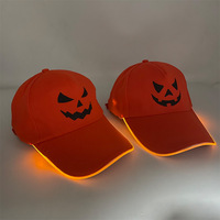 Cappello in Denim LED Luminoso per Feste di Halloween, Effetto Perlescente, Denti di Zucca, Luce LED Arancione, Regolabile
