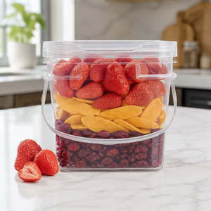 Seau carré en plastique transparent avec couvercle hermétique, qualité alimentaire, empilable, idéal pour les noix, les fruits secs et les confiseries – Vente directe usine - Product Image 1