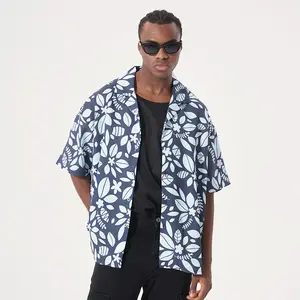 קיץ לגברים 100% כותנה פשתן מהיר יבש הוואי פרחוני כפתור למטה חולצה טרופית חוף מזדמנים לחגים