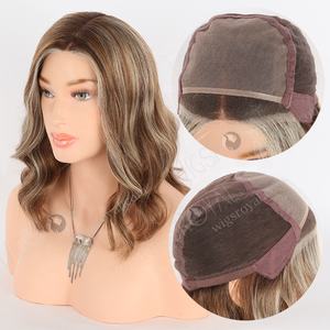 Precioso marrón con reflejos rubios atado a mano sin pegamento seda superior onda suelta Bob peluca lujo hombro longitud doble dibujado peluca - Product Image 1