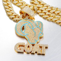 Nouveaux colliers pendentifs en cristal complet 2026, lettre GOAT, style hip-hop, personnalité punk, bijoux en alliage de diamant, chaîne cubaine