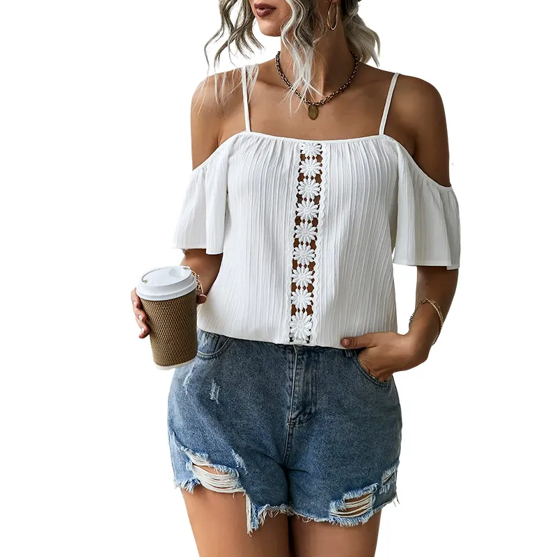 Fashionable vintage blouse newest fashion casual style Spring and Summer Short white sling women crop top