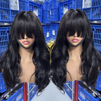 Perruque sans colle HD en cheveux humains Remy, ondulée, vietnamienne, avec frange, super double drawn, longue, pour tulle