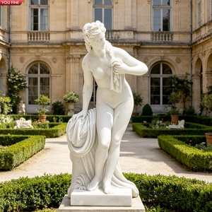 Sculpture YOUFINE grandeur nature en marbre blanc pur de Vénus baignant, <span class=keywords><strong>statue</strong></span> de la déesse <span class=keywords><strong>Aphrodite</strong></span> nue tenant un drap, pour jardin européen - Product Image 1