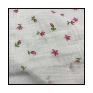 批发供应商100% 棉数码印花平纹细布2层双层纱布毛毯面料