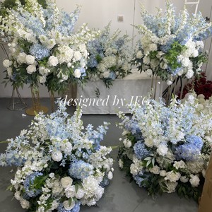 Centros de Mesa Románticos IFG para Bodas, Bola de Flores Blancas y Azules de 70 cm, Decoración con Delfinio para Eventos - Product Image 3