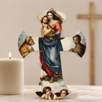 Croix en céramique personnalisée avec support, décoration religieuse chrétienne, œuvre d'art vintage, ornement, décoration de la maison, cadeau