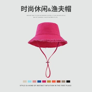 Women's Washed Bucket Hat Pink Sun Protection Wide Brim Canvas Fisherman Hat - Product Image 5