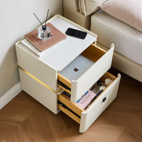 Table de chevet blanche en similicuir PVC Coffre-fort avec serrure à empreintes digitales et éclairage LED