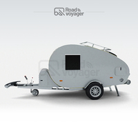 Caravane de voyage moderne de luxe en aluminium avec sol en cuir, réservoir d'eau de 40 L, personnalisable, pour 2 personnes, gris argenté, camping