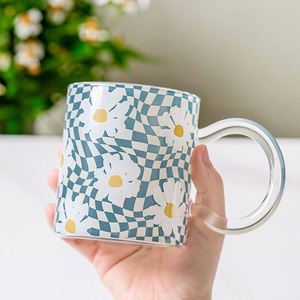 Tasse en verre marguerite florale de style pastoral de haute qualité, rétro, pour la maison, en borosilicate, pour le petit-déjeuner - Product Image 3