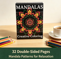 Livre de coloriage à spirale avec motif mandala pour adultes, art thérapeutique, activité de relaxation, pages recto-verso