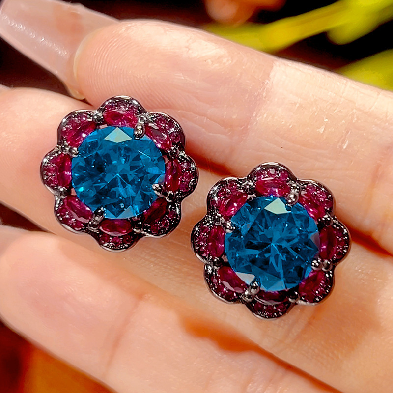 Black gold Blue pointed crystal ear studs