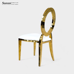 Chaises de Salle à Manger Moderne de Luxe à Dossier Rond en Acier Inoxydable Doré et Argenté pour Hôtels Mariages Événements Banquets Fêtes-Vente en Gros - Product Image 5
