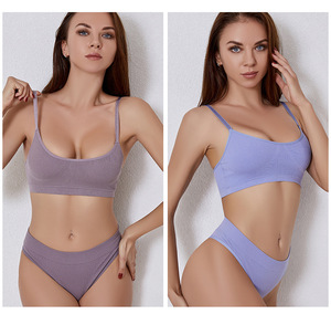 Custom Logo Solid Strapless Wireless Bra Set Seamless Tanks Tops Brief Sets Women Underwear Bralette Crop Top Suit - Product Image 5