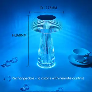 LED Touch Sensor Dimming Mushroom Night Light Cordless Jellyfish Table Lamp Rechargeable Transparent Crystal Night Lamp