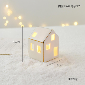 <span class=keywords><strong>Luces</strong></span> Navideñas de Cerámica Blanca con Forma de Casa, Decoración Navideña, Luz LED, Funciona con <span class=keywords><strong>Pilas</strong></span>, Luz Blanca Cálida - Product Image 5