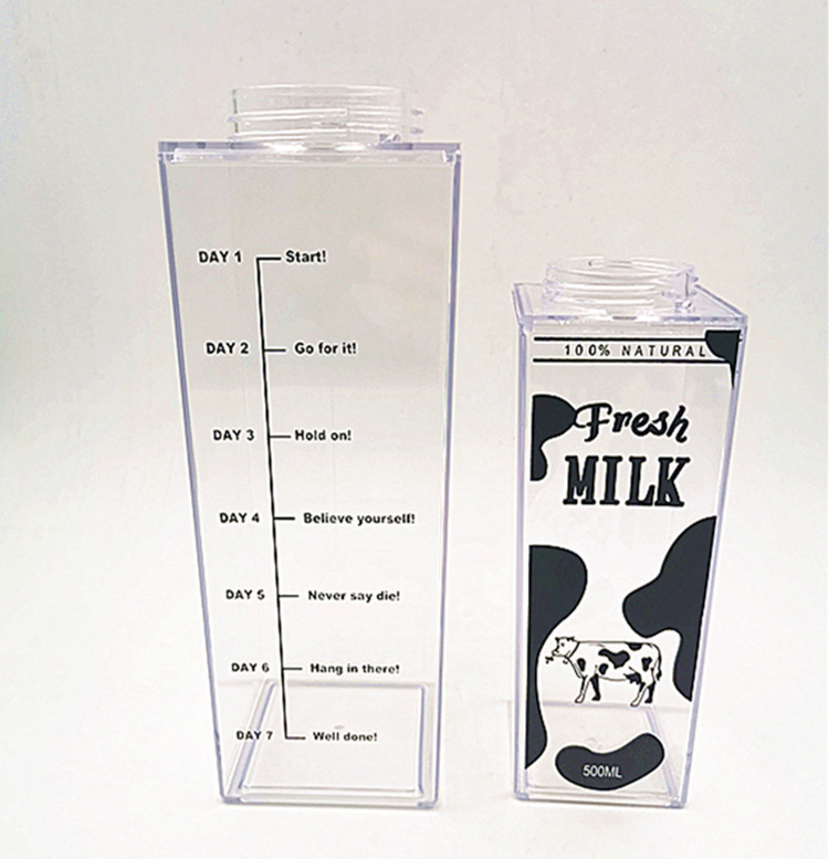 Milk Carton Water Bottle Reusable 2 PCS 17oz Clear Plastic Milk Box BPA Free Leakproof Milk Carton Cups Portable Square Juice Bottle Shaped Container Juice Tea Jug For Outdoor Sports Travel - View #10