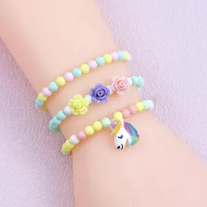 3 unidades/conjunto pingente de pingente de unicórnio para meninas e crianças, pulseira de princesa arco-íris para presente infantil