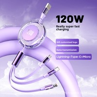 Câble de charge rapide rétractable 3-en-1 120W, longueur 1,2 m, câble de données USB-C pour iPhone 17 et Android