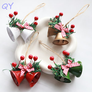 QY Metal Xmas Bell Decor Plaid Bow Pine Berry Hanging Pendant Home Holiday Wholesale <b>Small</b> Ornament - Product Image 4