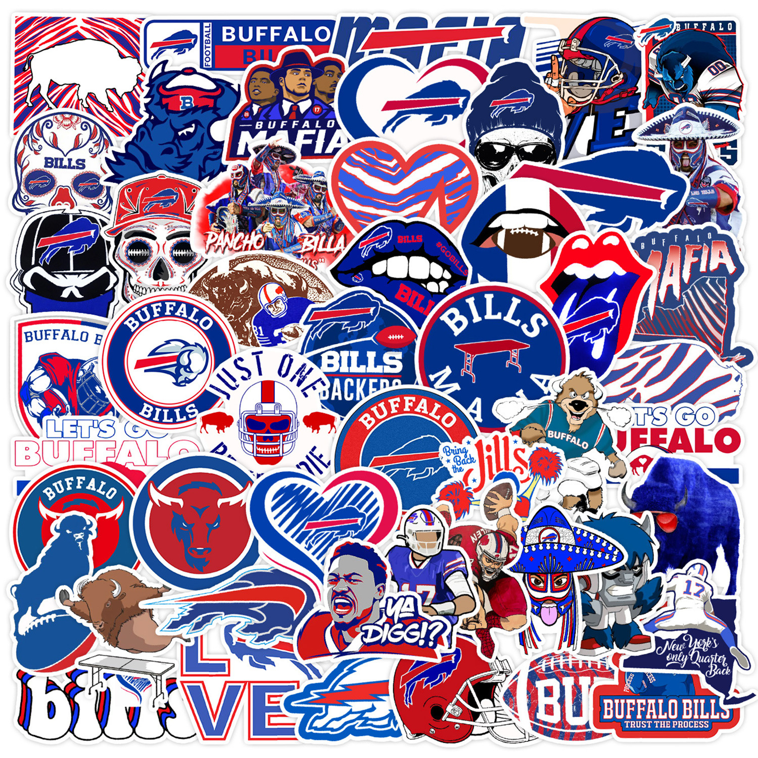 50Pcs NFC Rugby Buffalo Bills stiker grafiti Label dekoratif untuk bagasi Laptop gitar helm Skateboard stiker tahan air