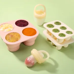 תבנית קוביית קרח ללא Bpa לשימוש חוזר סט פירות סיליקון מזון מיכל אחסון מזין מזון לתינוקות מגש מקפיא עם מכסים