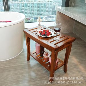 Tabouret de salle de bain en bois Meikelin, double couche, épaissi, antidérapant, avec rangement et porte-serviettes, pour usage domestique - Product Image 2