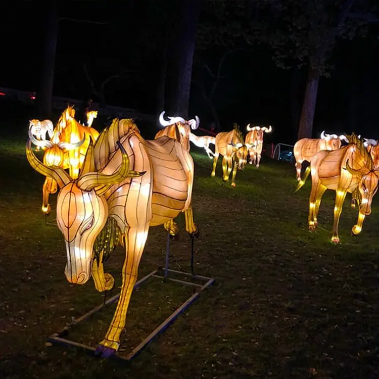 Декоративная лампа в виде животного для парка, светодиодная скульптура в виде африканского животного, праздничный фонарь, шелковое животное, лошадь, олень, фонарь