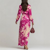 Robe longue élégante et chic en mousseline imprimée, style européen et américain, à manches longues, col en V, laçage et taille haute, nouvelle collection printemps