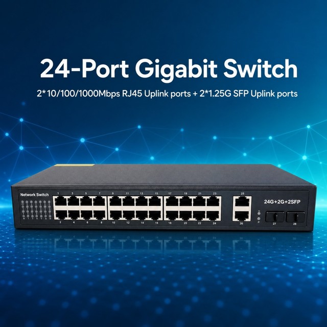 24-Port Network Switch with 4 1000M UP-Link Ports Built-in Power Supply