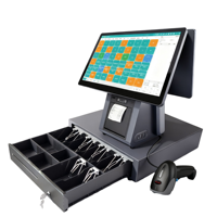 Terminal de point de vente tactile à double écran de 15,6 pouces, kiosque de commande automatique, paiement par QR/code, écran tactile Windows, affichage client, caisse enregistreuse