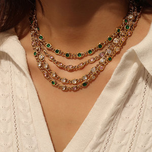 Parures de bijoux pour femmes tendance, en acier inoxydable, zircon <span class=keywords><strong>CZ</strong></span>, collier, bracelet, mariage, plaqué or, pierres précieuses colorées - Product Image 1