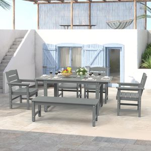 Modern Farmhouse <b>Aluminum</b> Slat Dining & Coffee <b>Table</b> for Balcony - Product Image 4