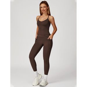 Womens Workout Set Two Piece <b>Cross</b> Back Tank <b>Top</b> High Waist Leggings Gym Outfit Yoga Clothes Breathable Spandex Polyester - Product Image 2