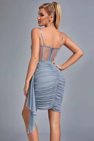 Fabricants de vêtements sexy sur mesure pour femmes, robe mini en maille corsetée à bretelles spaghetti, style bodycon, pour soirée et club