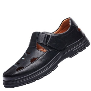 <b>Men</b> Summer Leather <b>Sandals</b> Leopard Slip-On <b>Closed</b> <b>Toe</b> Casual Rubber Outsole EVA Midsole Breathable Comfortable - Product Image 1