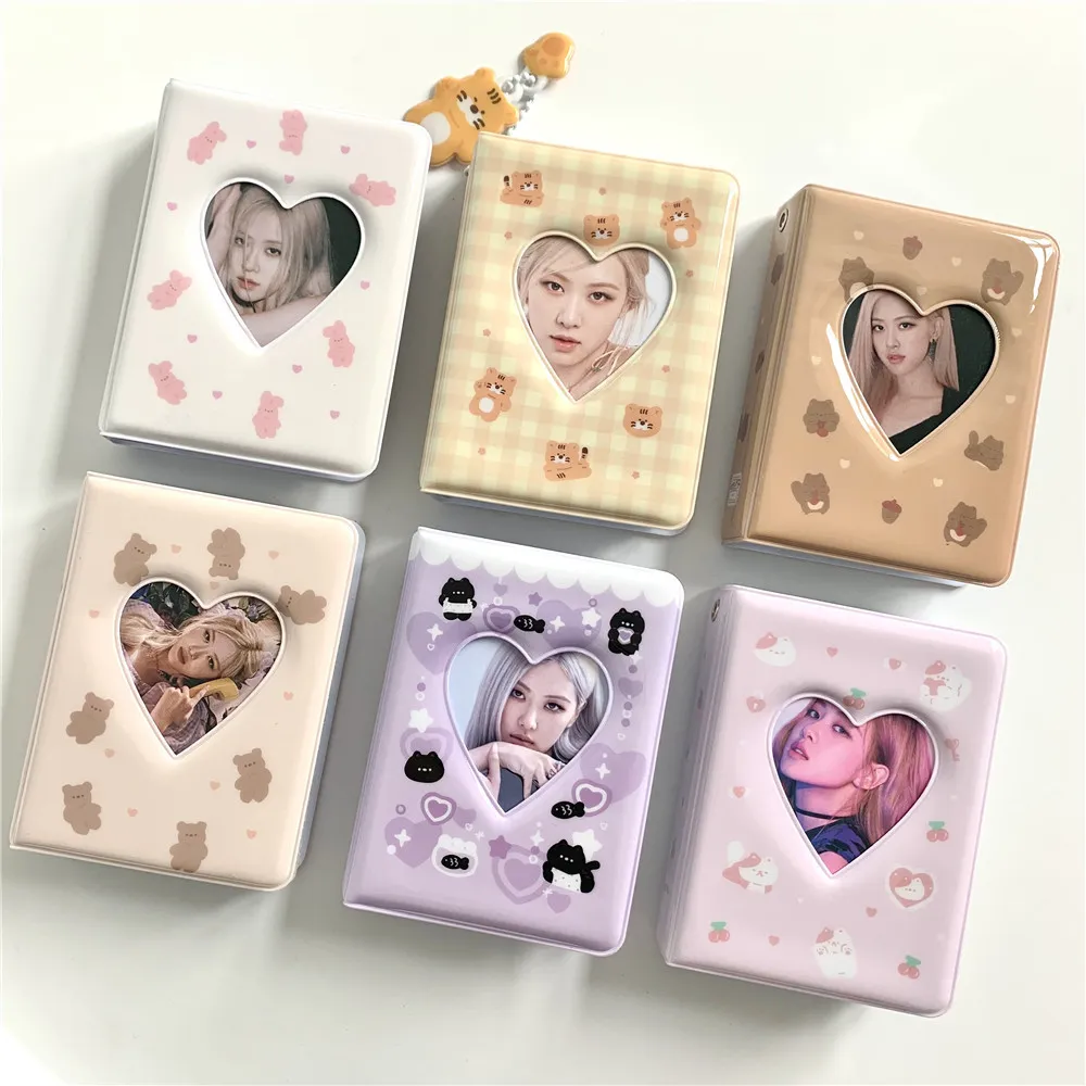 3 Inches Mini Photo Album 40 Pockets Colorful Cute Pattern PP Love Heart Hollow Cover Photo Holder Kpop Photocard Holder Book