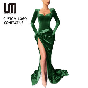 2025 nuevo vestido de noche de terciopelo de lujo para mujer-Vestido de fiesta de manga larga con cuello en V Sexy, vestido de club nocturno, vestido de cena de Graduación - Product Image 1