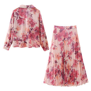Ensemble Jupe Midi Taille Haute Style Euro-Américain pour Femme, Jupe Ample à Imprimé Floral avec Haut Uni, Tenue Décontractée d'Été - Product Image 2