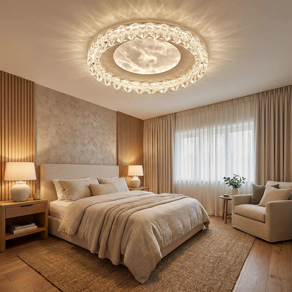 Indoor Ceiling Lamp Elegant Stone Texture LED Lighting 3-Color Changeable for Master Bedroom Study Room Warm Lighting Fixture
